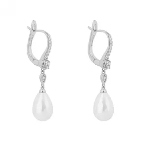 Shell Pearl Drop Lever Zirconia Hook Earrings E6201