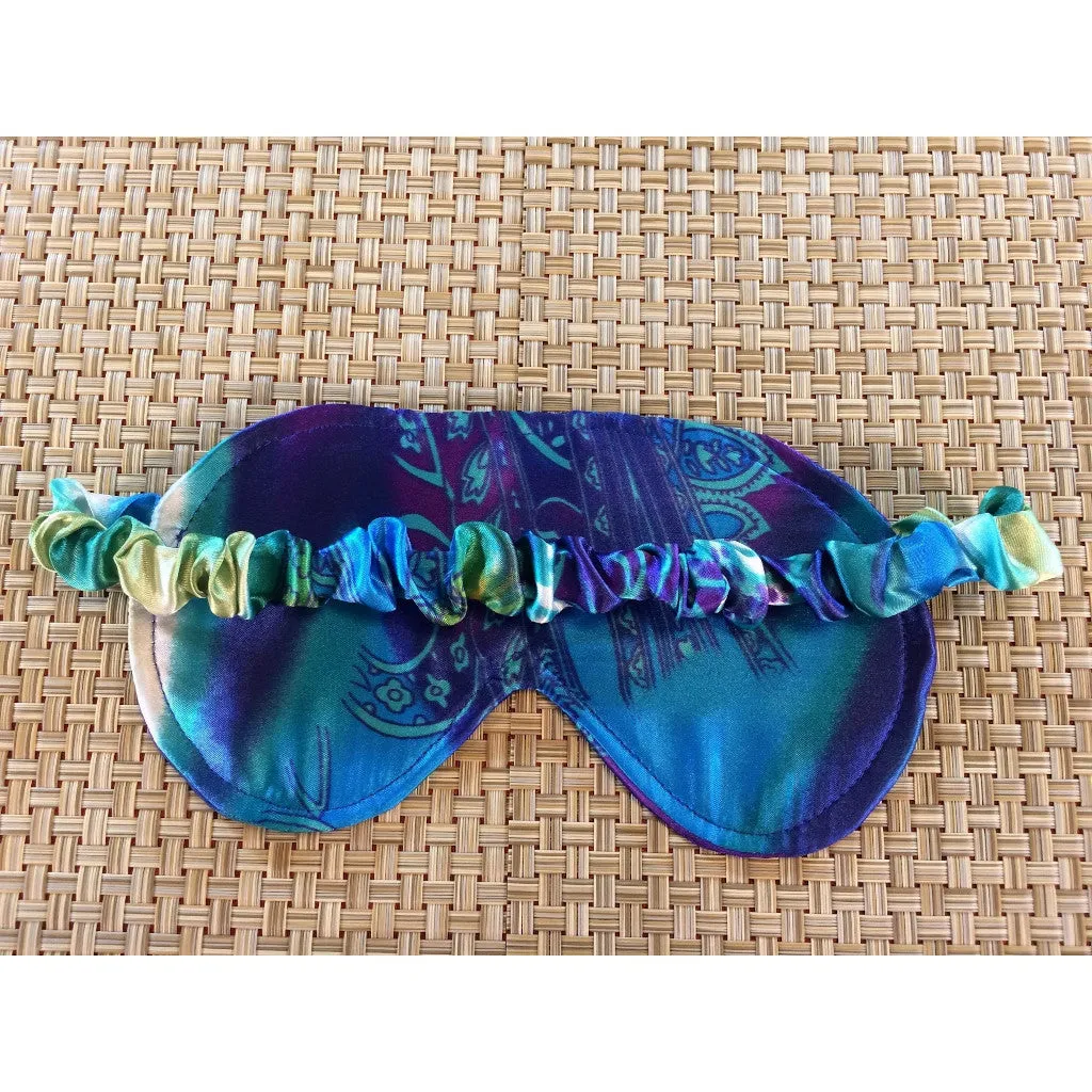 Sleep Eye Cover, Purple, Turquoise Blue Paisley Satin Charmeuse