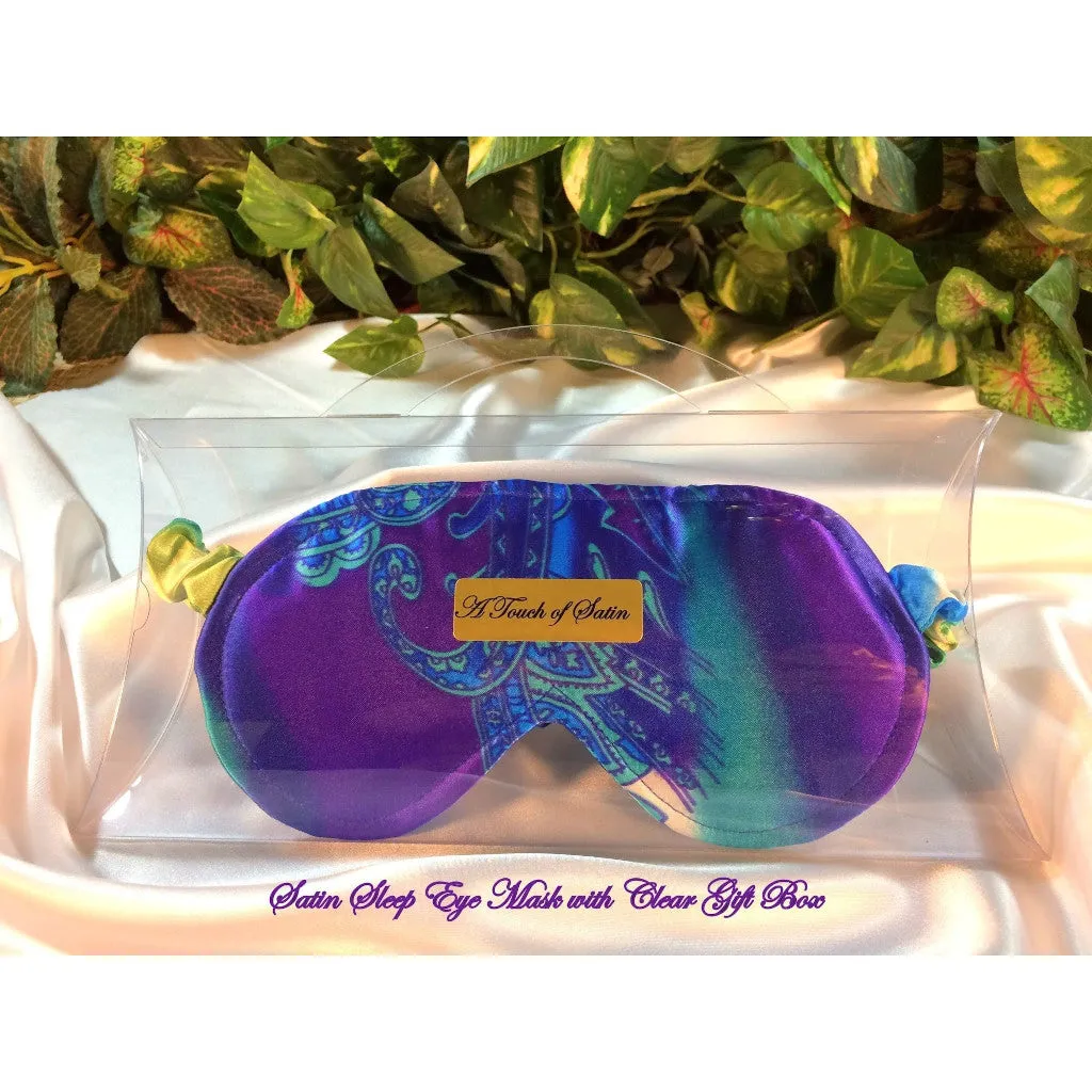 Sleep Eye Cover, Purple, Turquoise Blue Paisley Satin Charmeuse