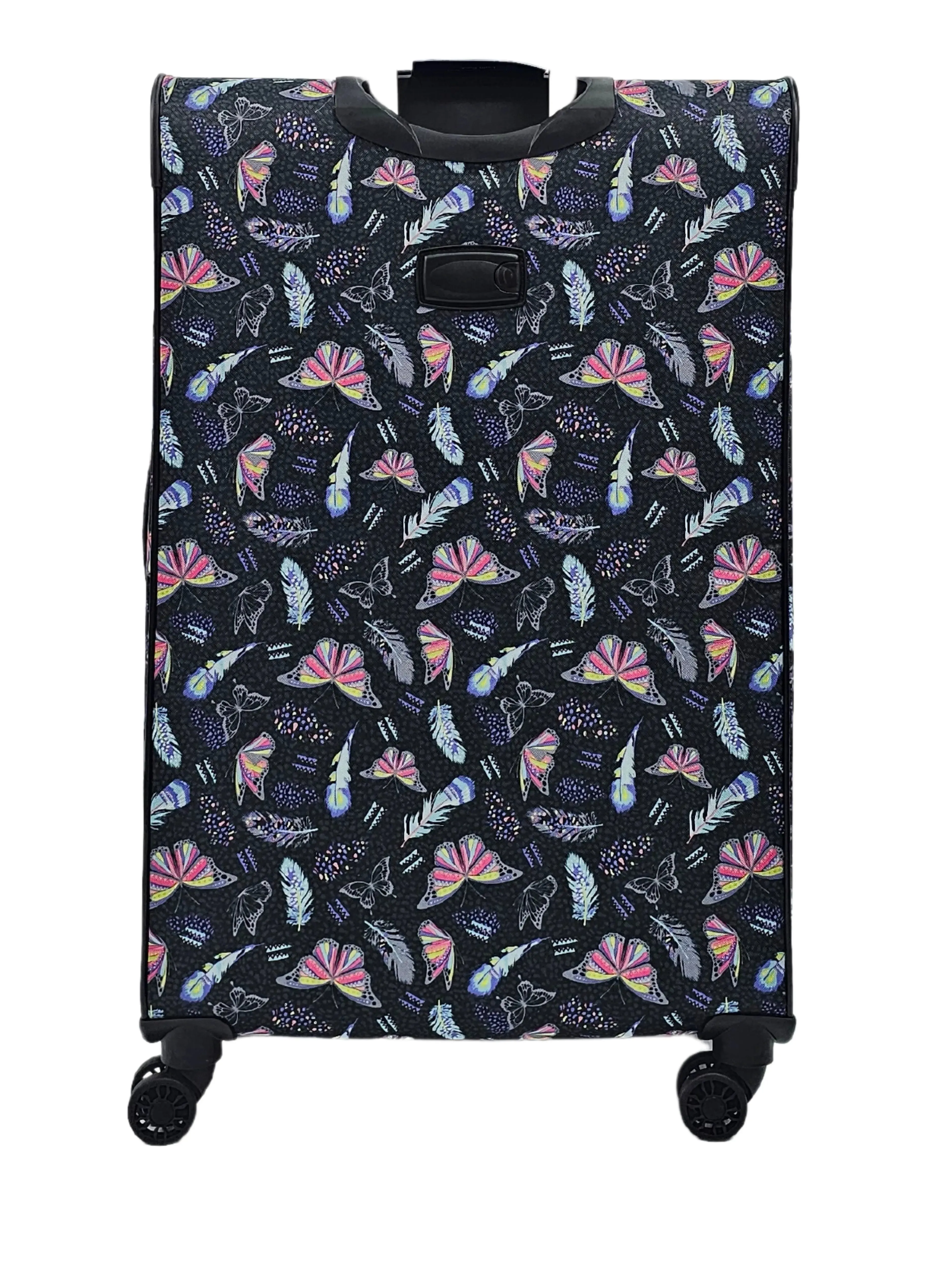 Soft Shell Butterfly Leaf Check Print Suitcase