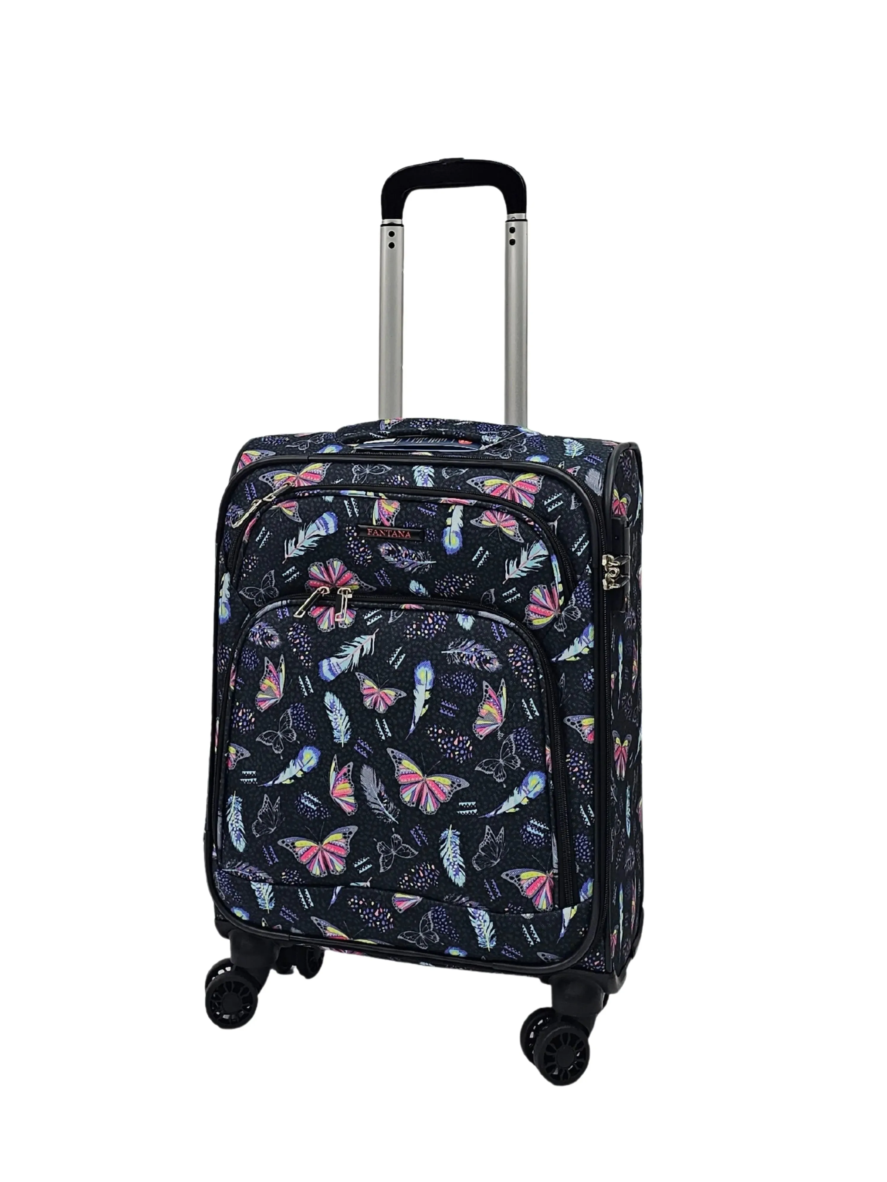 Soft Shell Butterfly Leaf Check Print Suitcase