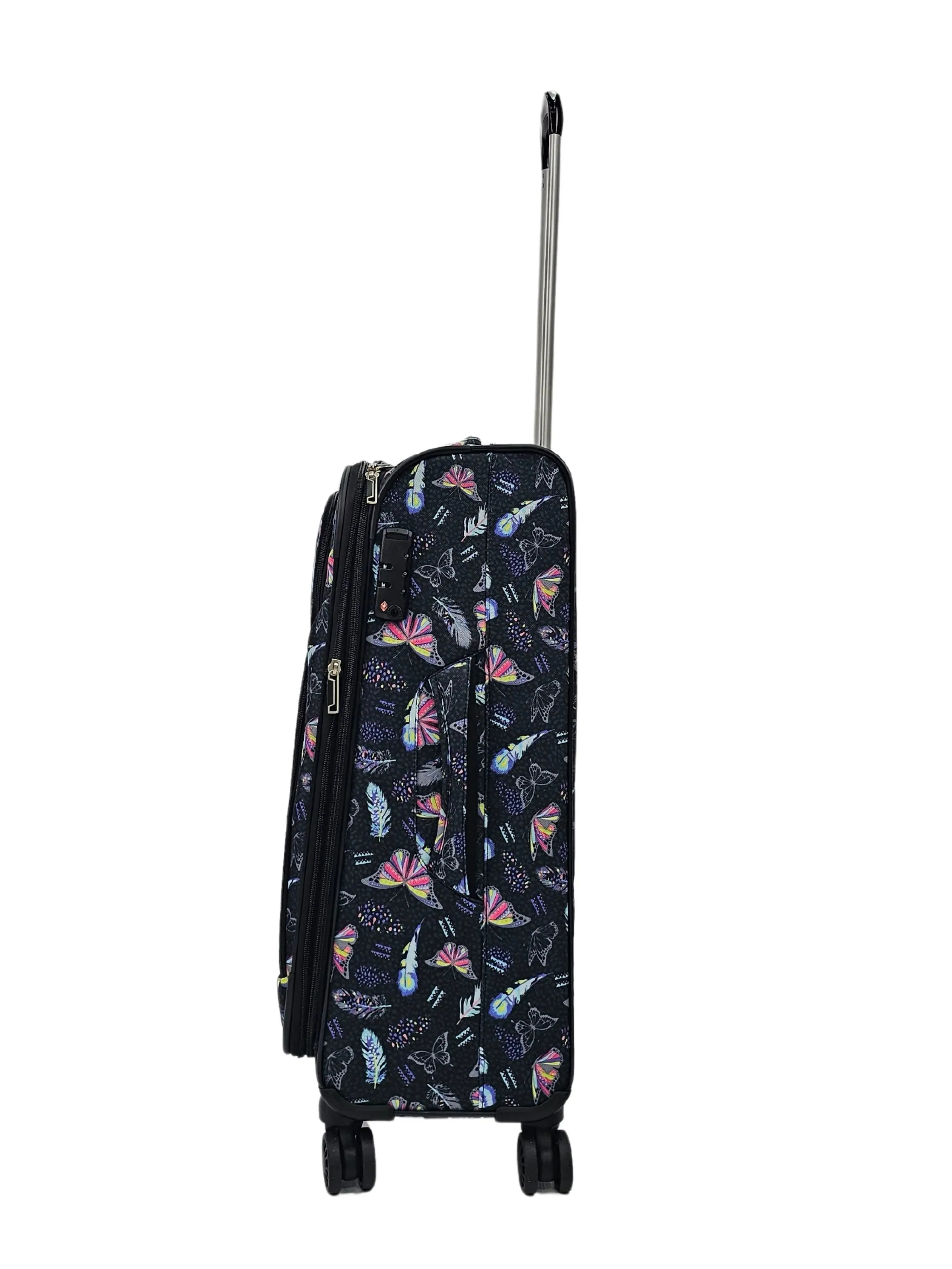 Soft Shell Butterfly Leaf Check Print Suitcase