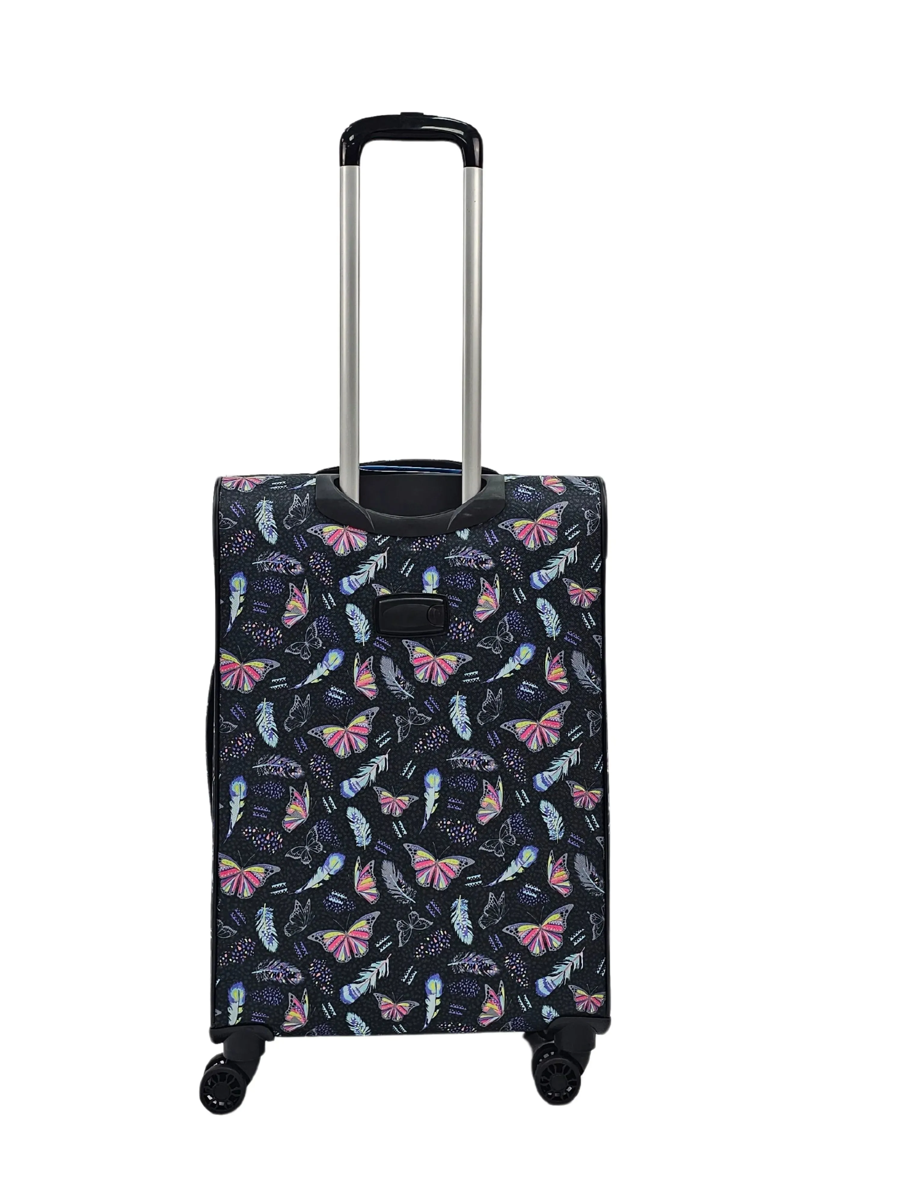 Soft Shell Butterfly Leaf Check Print Suitcase