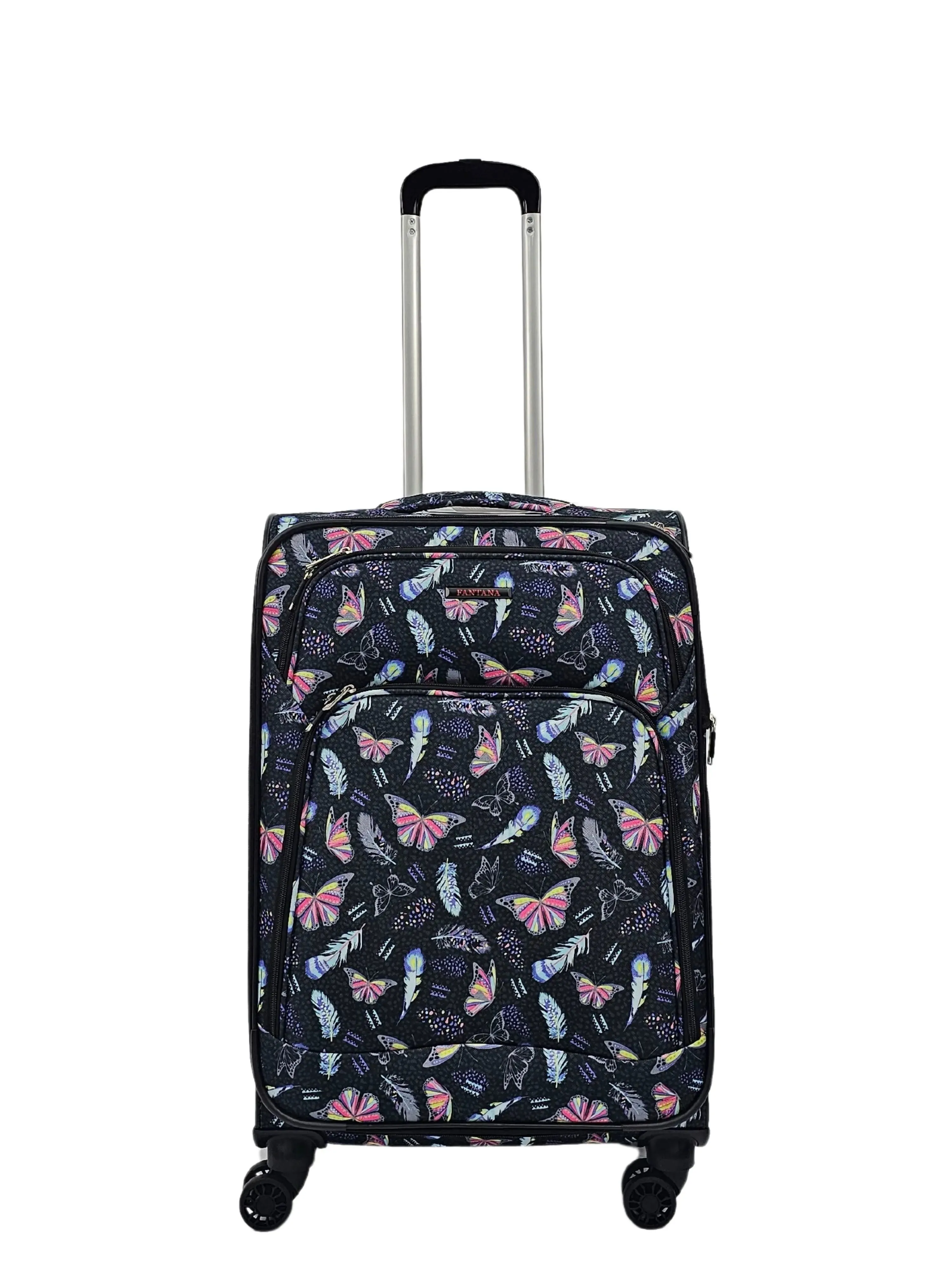 Soft Shell Butterfly Leaf Check Print Suitcase