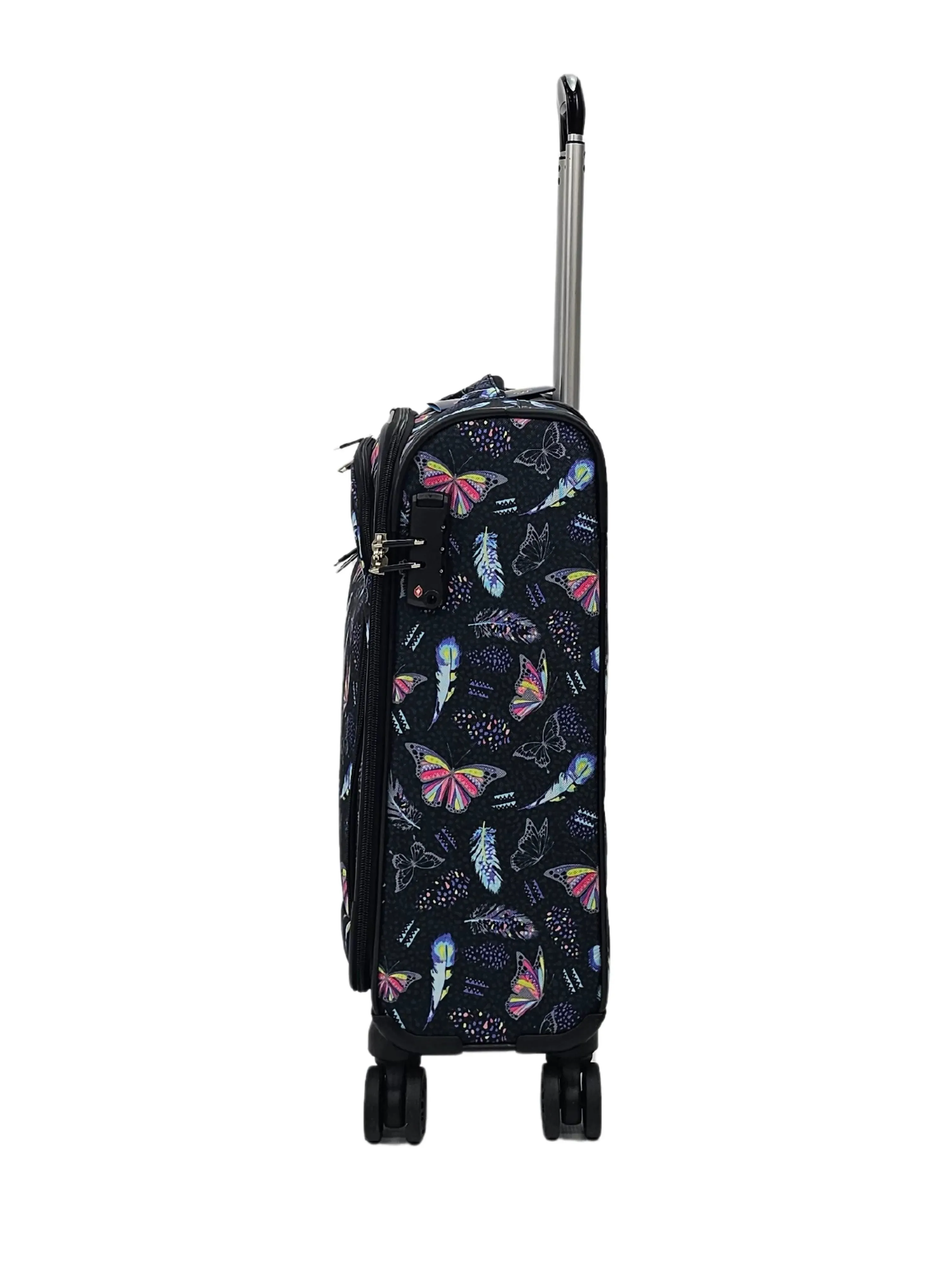 Soft Shell Butterfly Leaf Check Print Suitcase