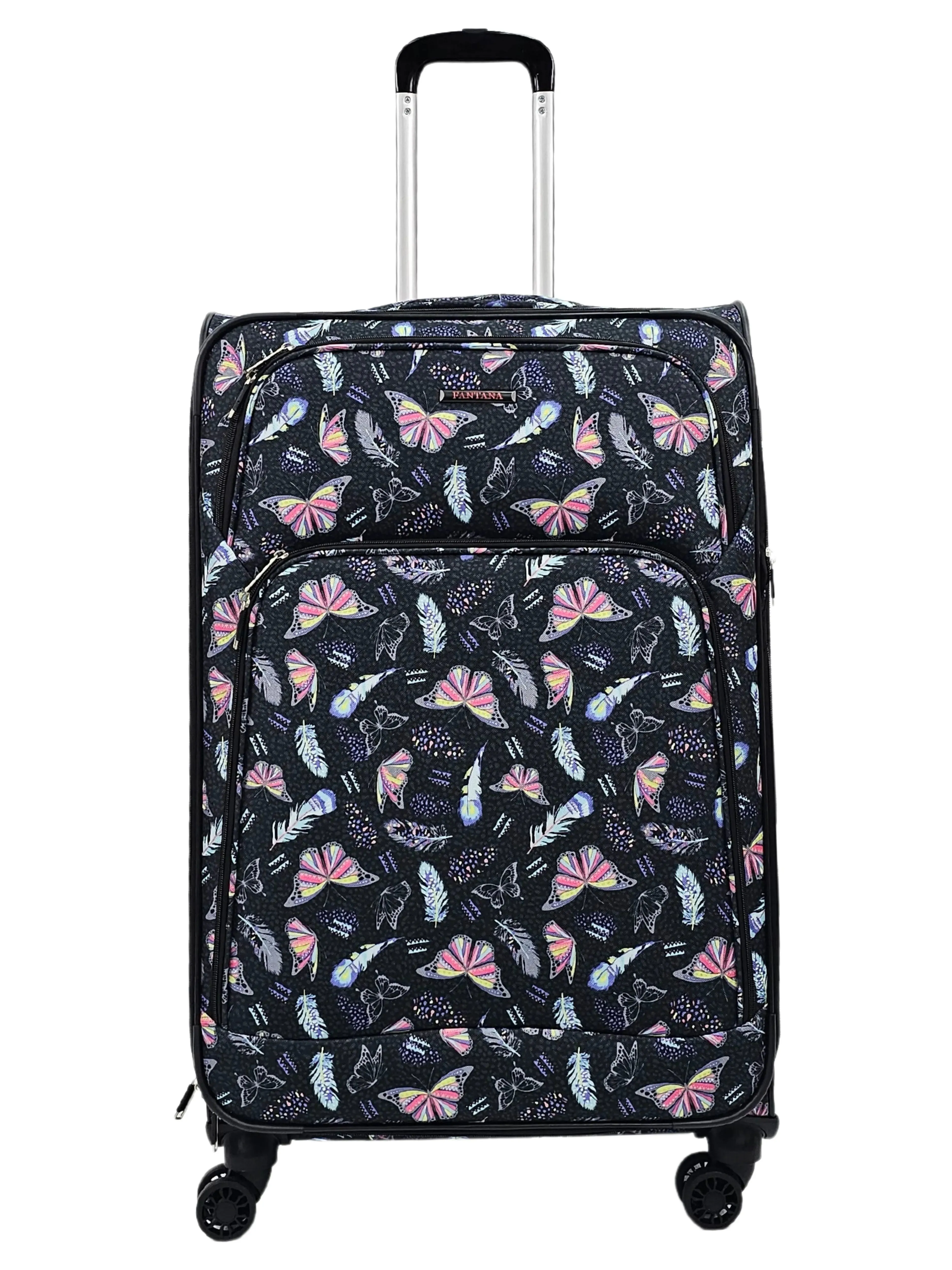 Soft Shell Butterfly Leaf Check Print Suitcase