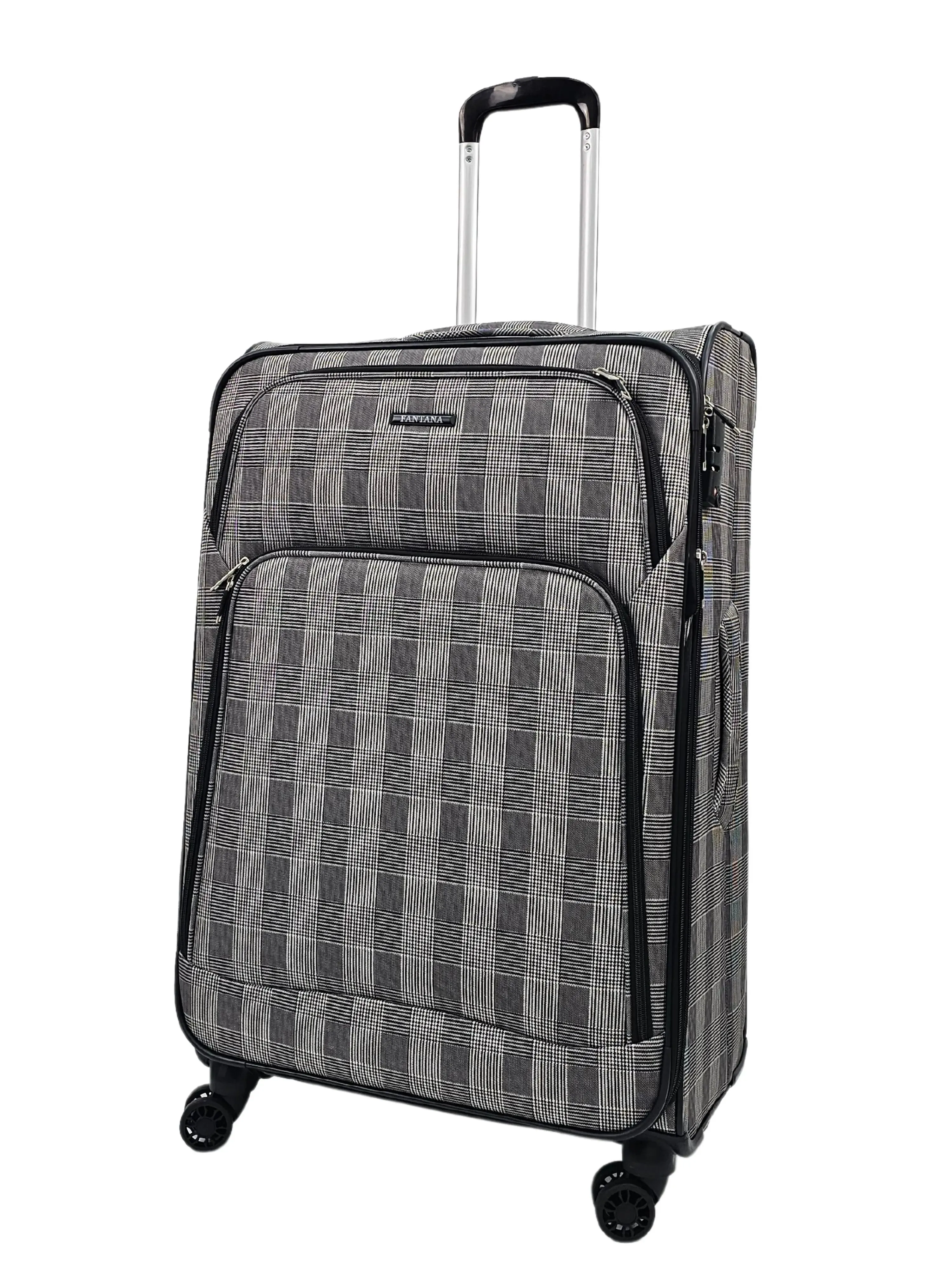 Soft Shell Butterfly Leaf Check Print Suitcase