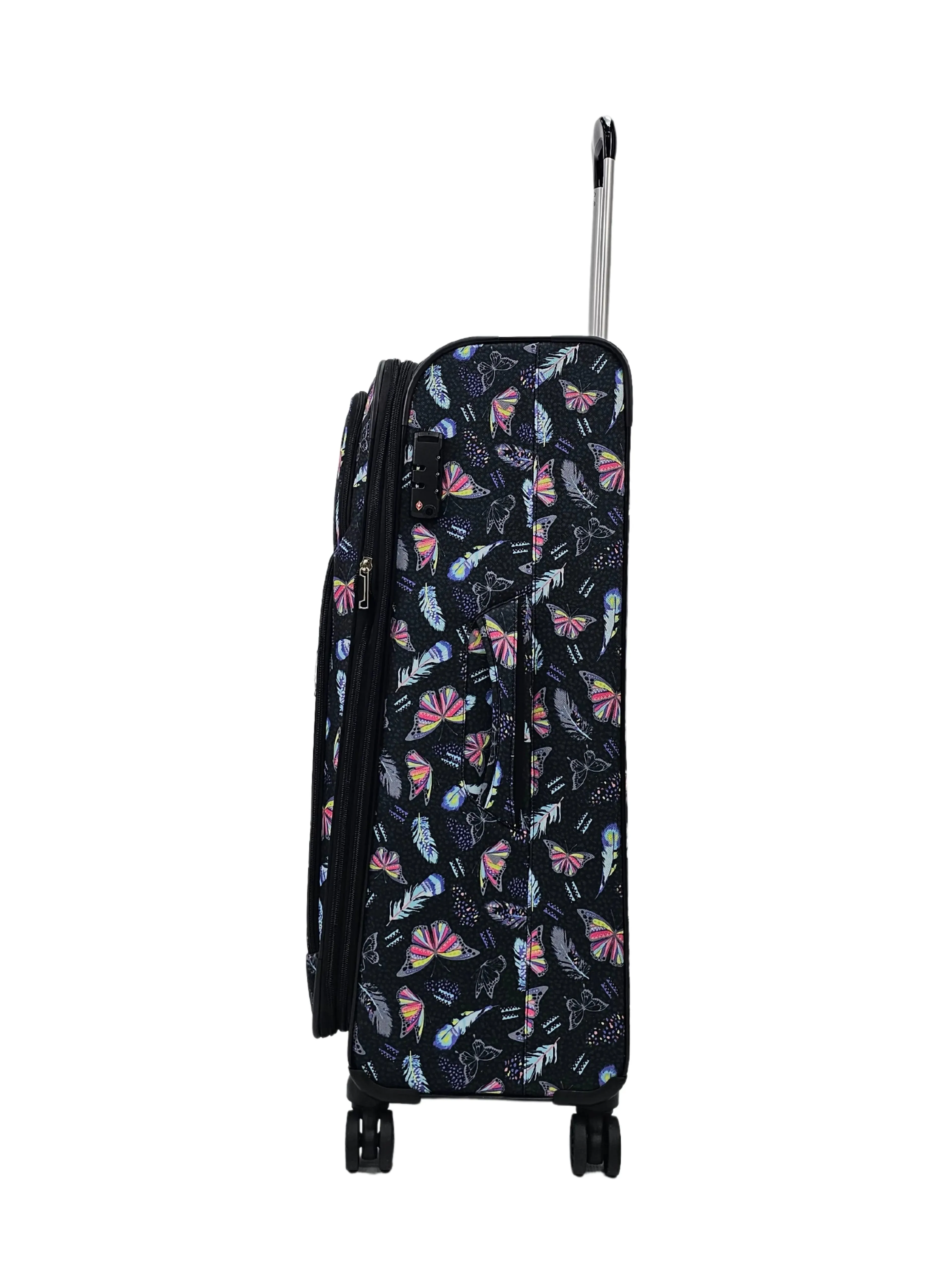 Soft Shell Butterfly Leaf Check Print Suitcase