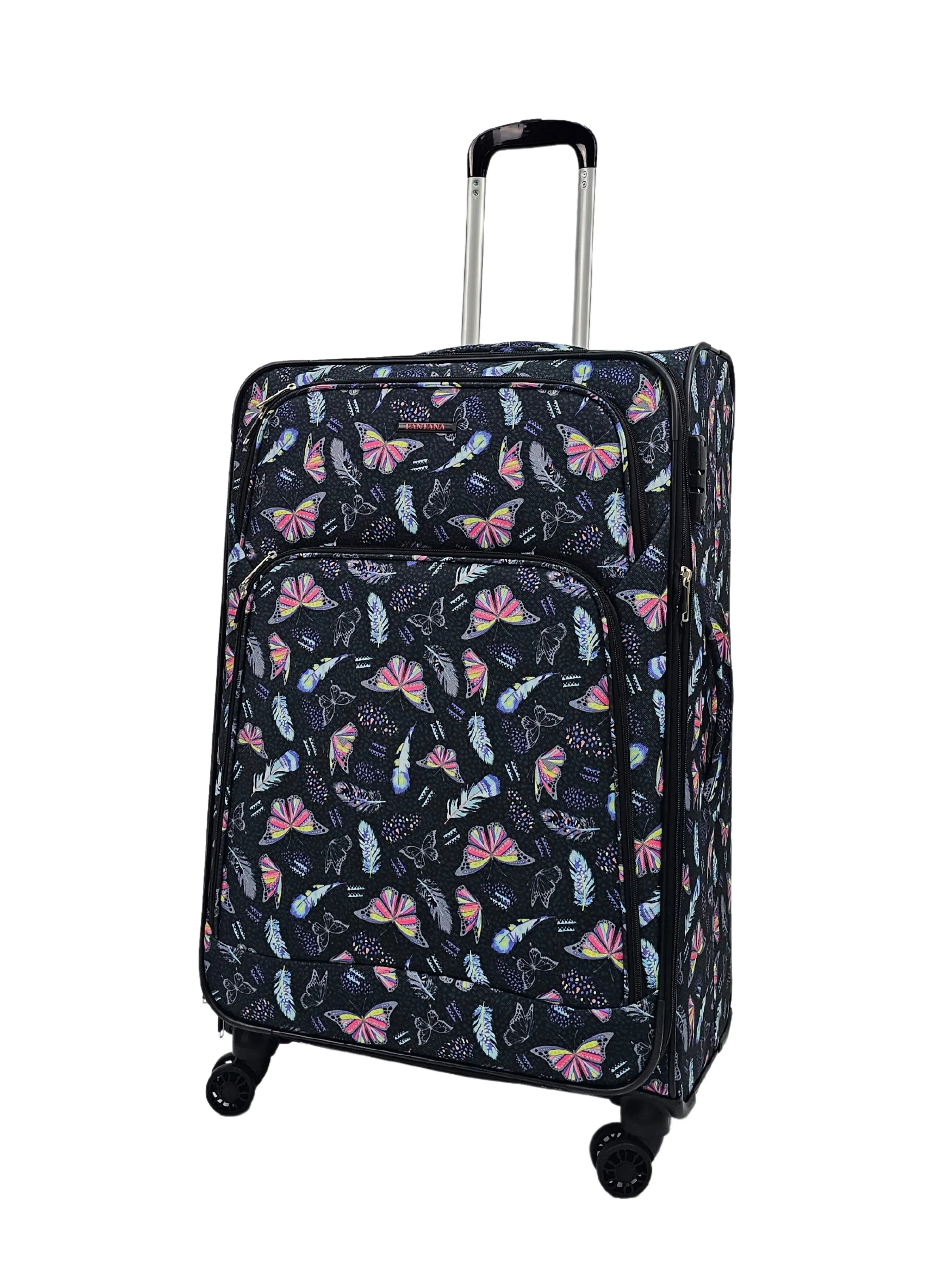 Soft Shell Butterfly Leaf Check Print Suitcase