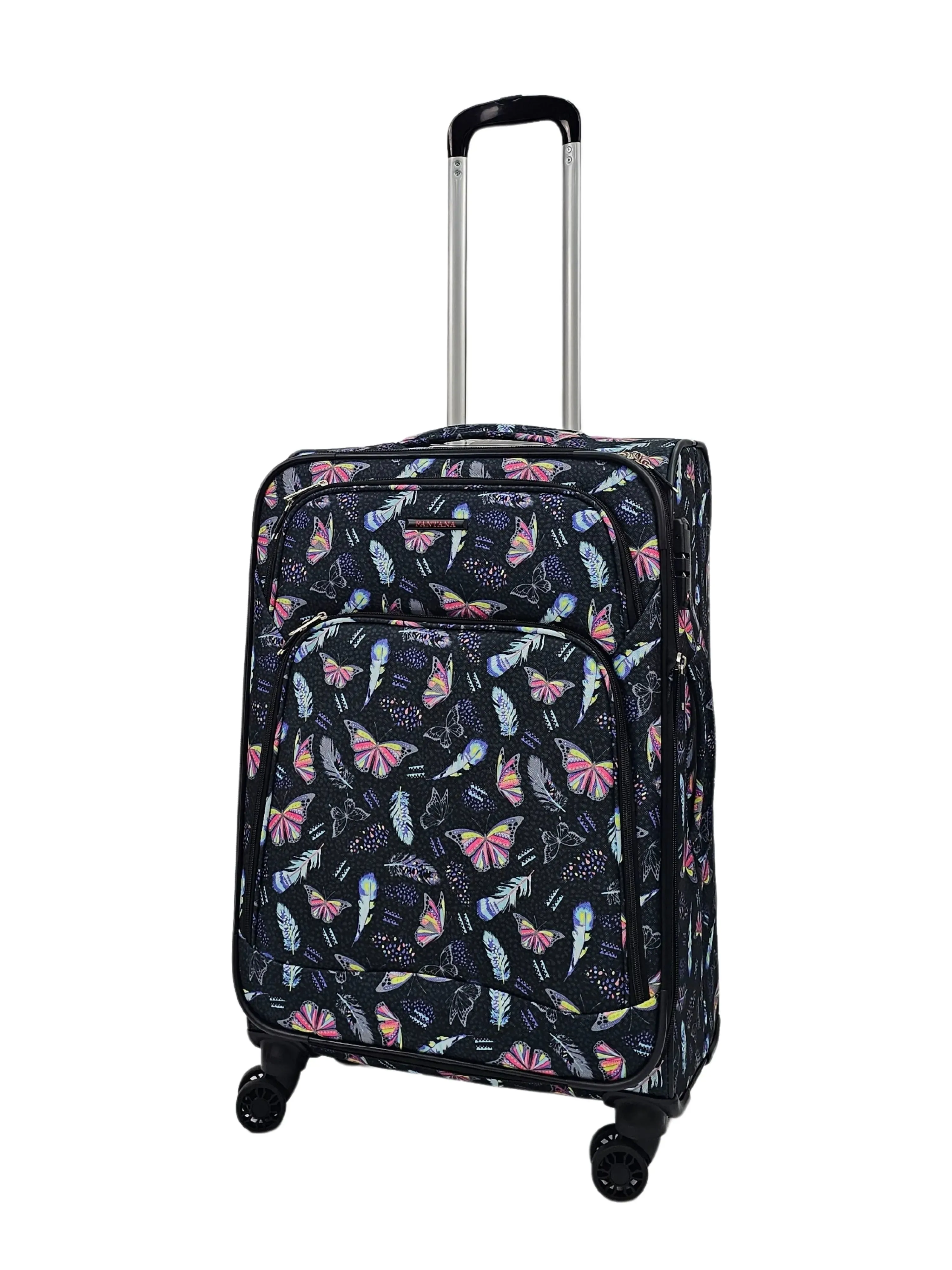 Soft Shell Butterfly Leaf Check Print Suitcase