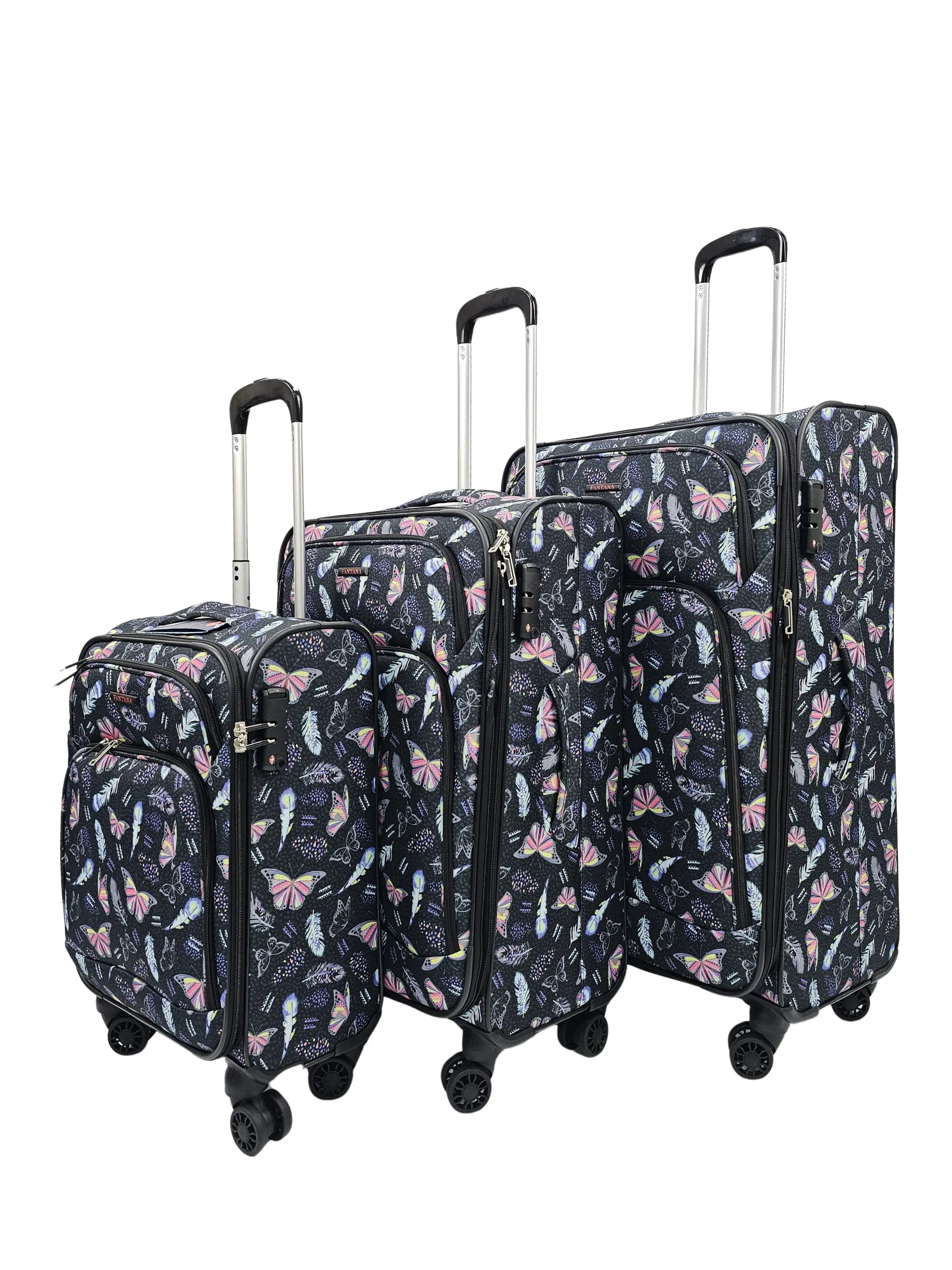 Soft Shell Butterfly Leaf Check Print Suitcase