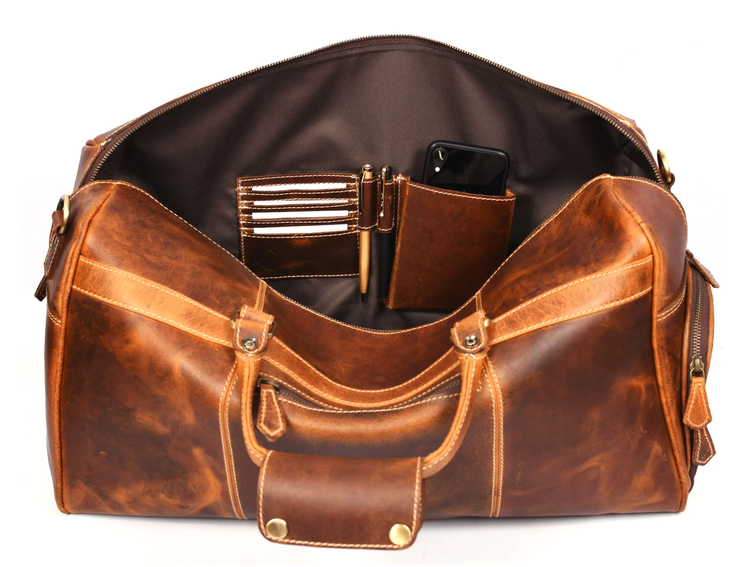 Souris Leather Travel Bag - Caramel Brown