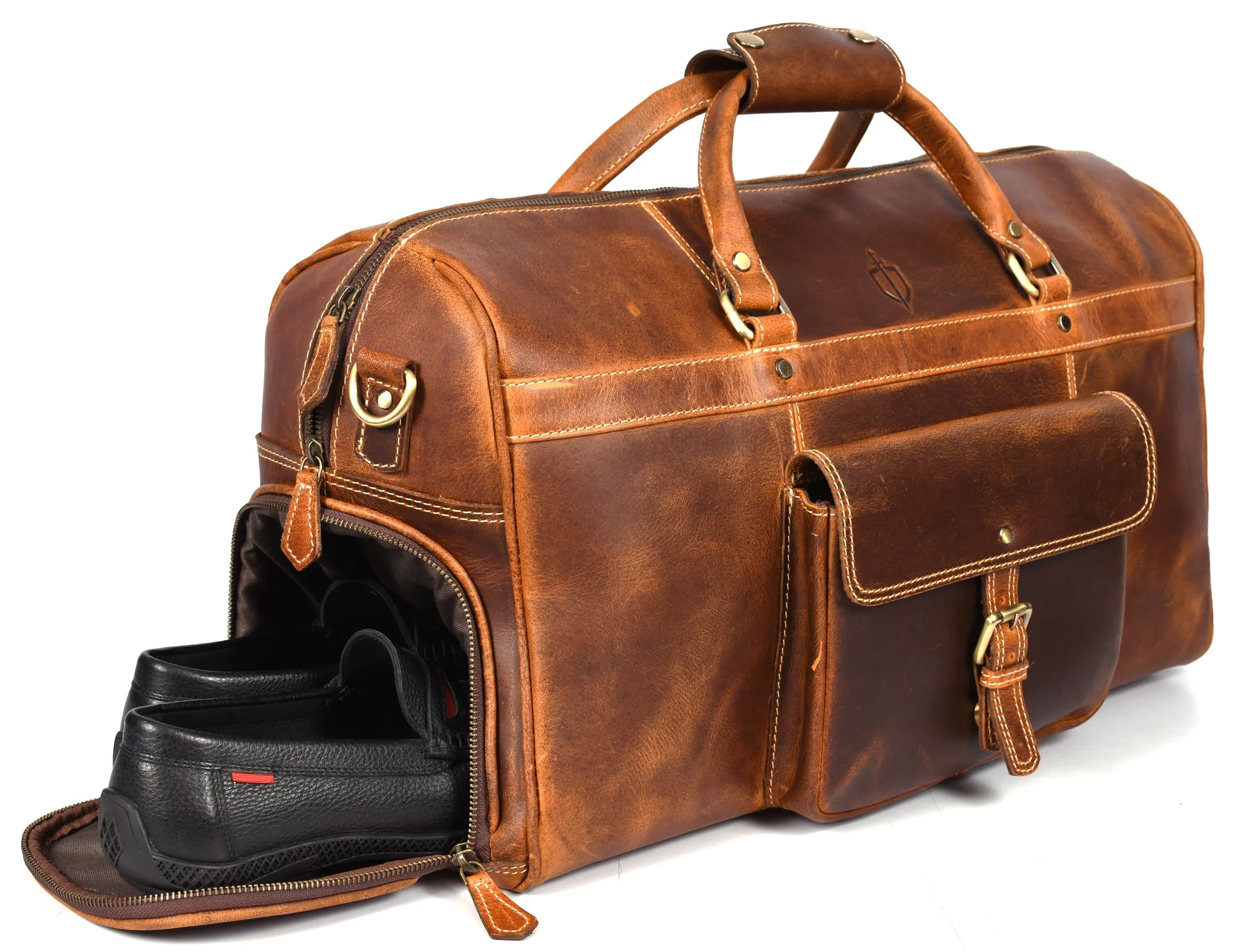 Souris Leather Travel Bag - Caramel Brown