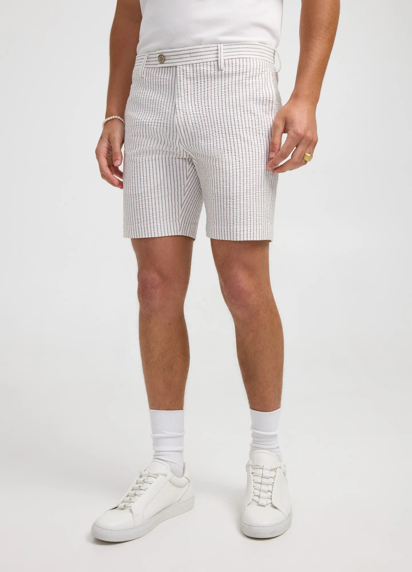 Striped Seersucker Shorts Mocha