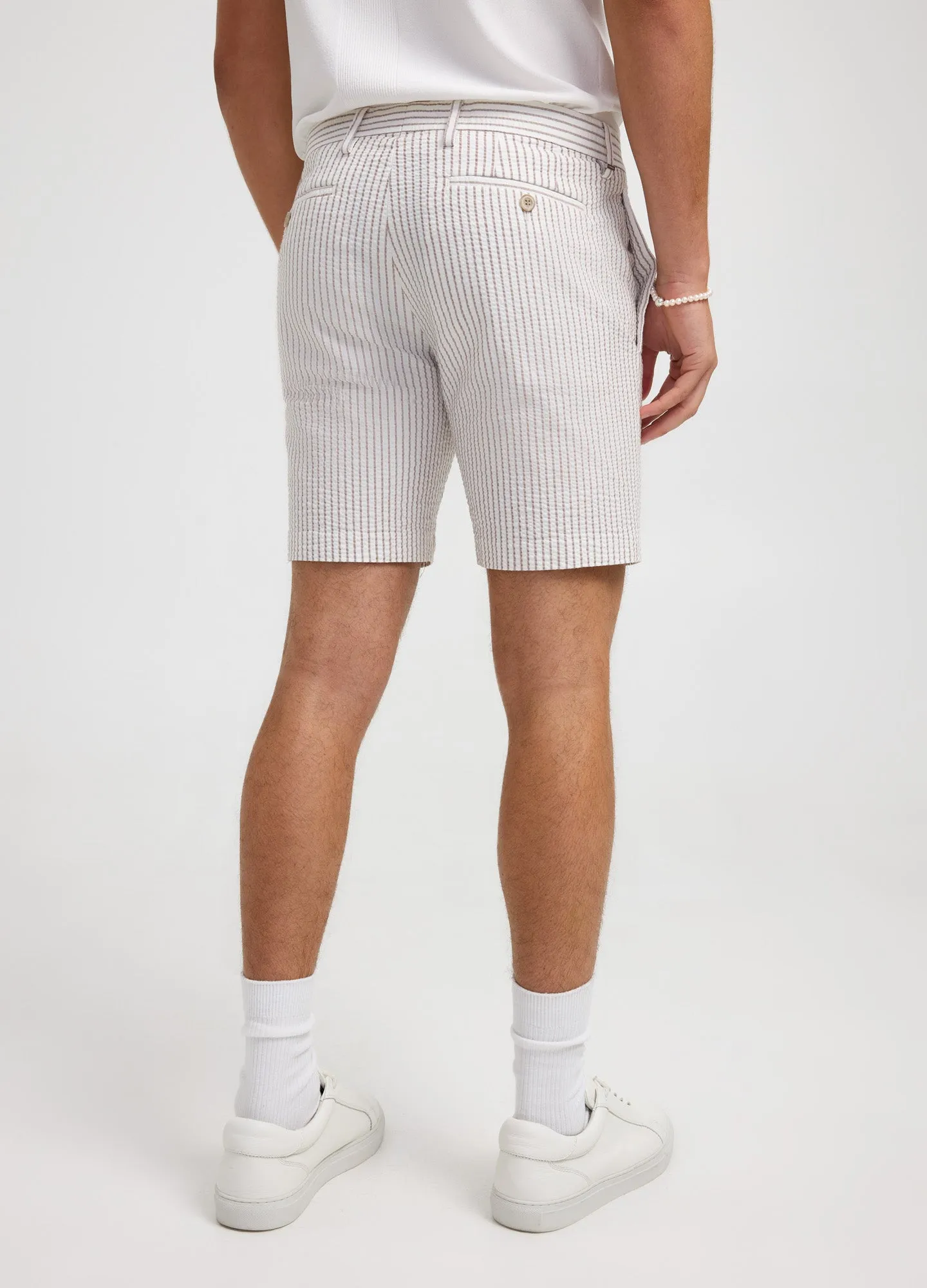 Striped Seersucker Shorts Mocha