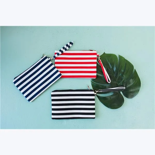 STRIPED WATERPROOF BEACH TOTE & WRISTLET