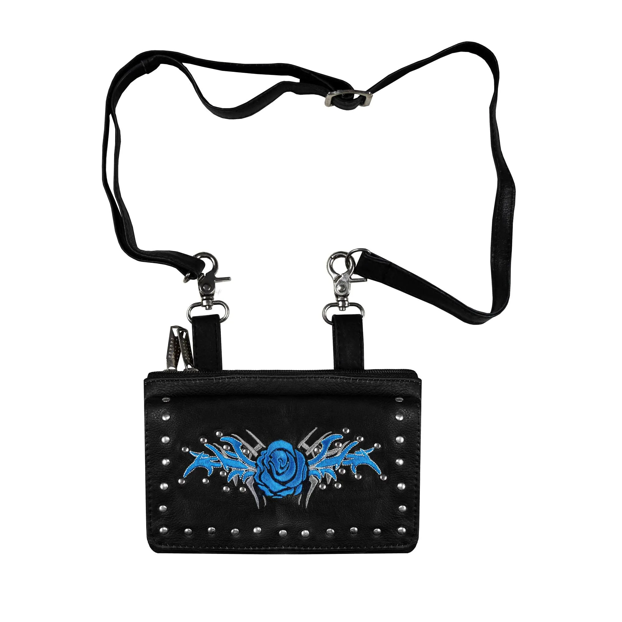 Studded Naked Cowhide Leather Belt Bag With Teal Wings