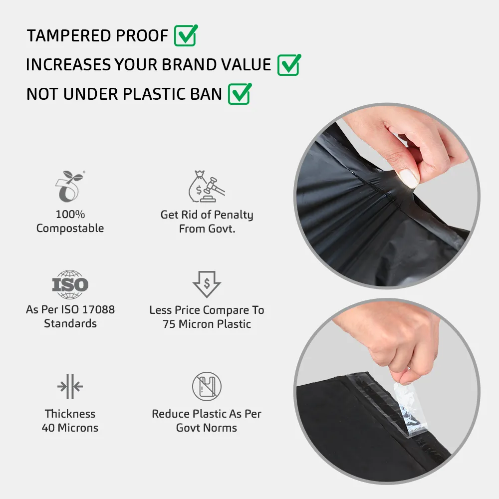 Tamper Proof Compostable Courier Bags With Sealking(8"x 8.5" 1.5")- [Pack of 500]