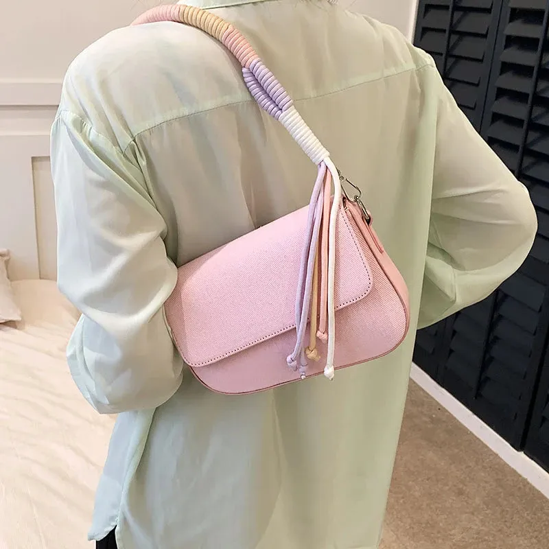 TAVIMART  -  Pink Fashion Tassel Shoulder Bag Brand Designer Saddle Bag For Women Flap Messenger Bag Female Travel Underarm Handbag Purse