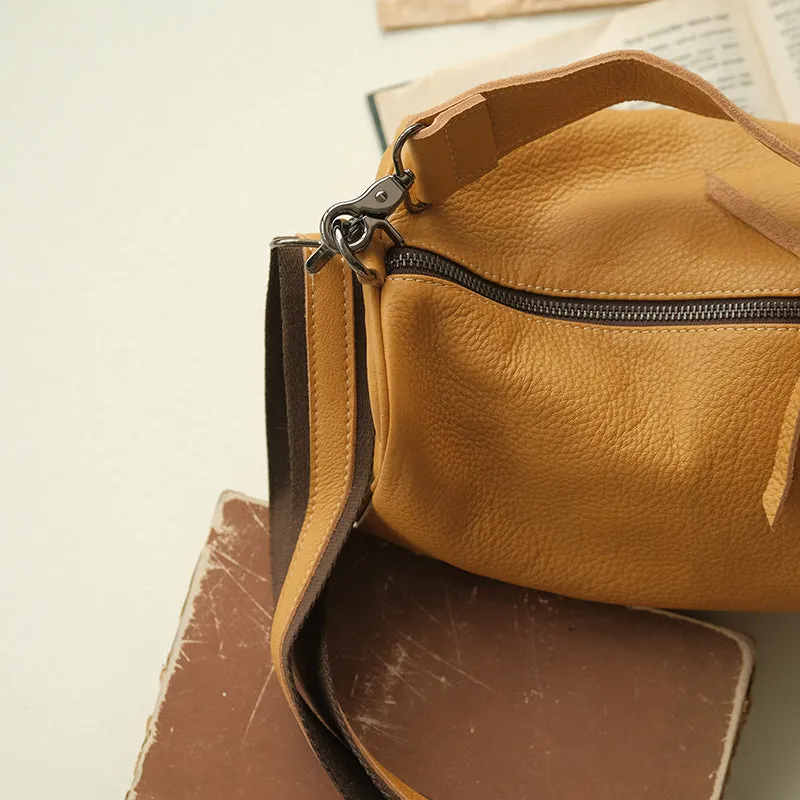 The Full Grain Leather Bag, One-Shoulder Messenger Leather Bag, Bucket Bag Purses for Woman