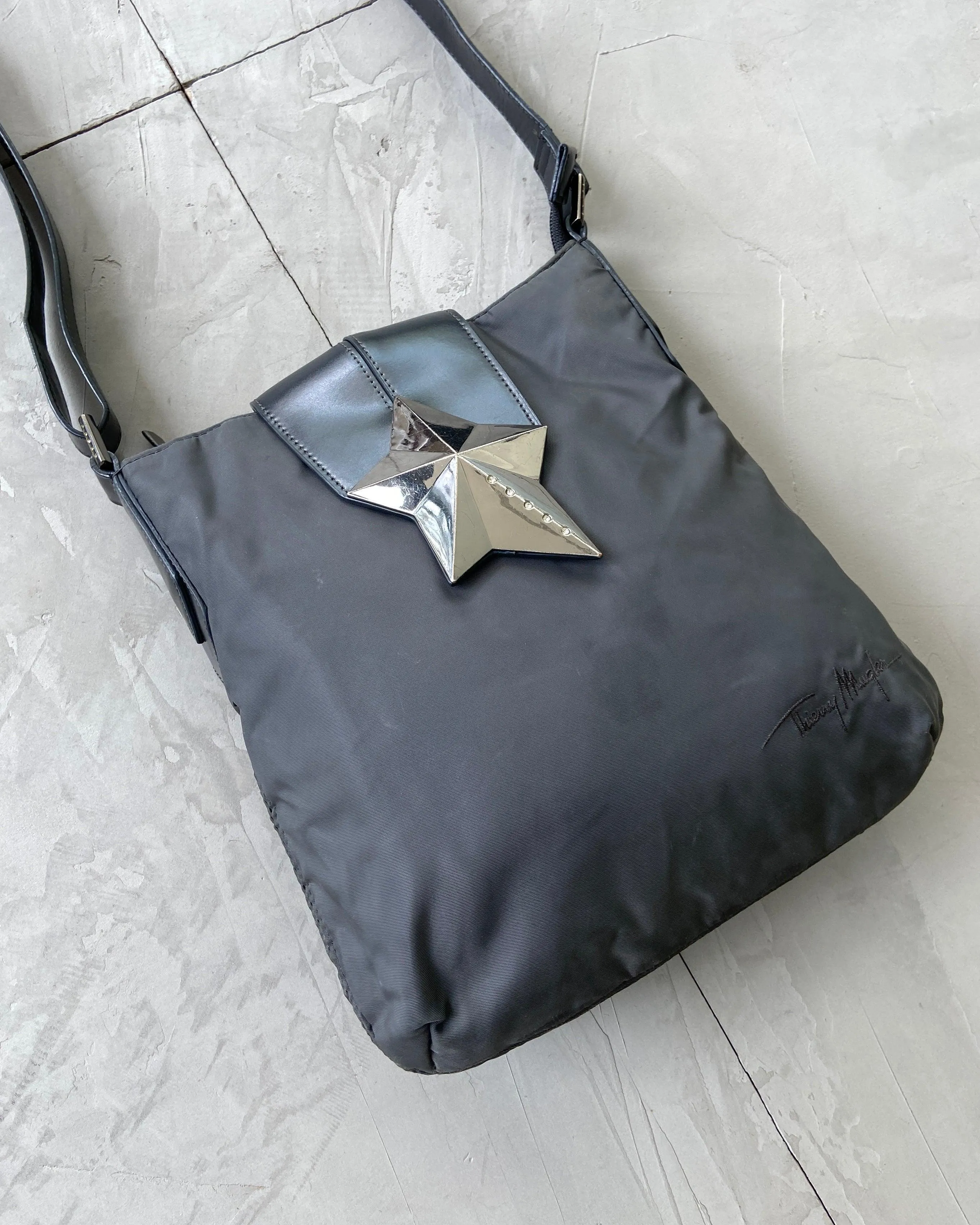 THIERRY MUGLER 2000'S NYLON & CHROME STAR SIDE BAG