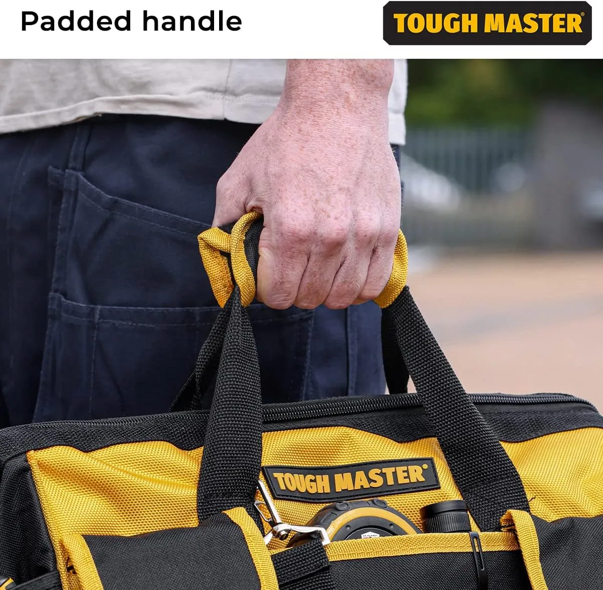 Tool Bag 16" Inch Heavy Duty Large Nylon Smart Tool Storage Bag Organiser 8 Outer & 19 Inner Side Pockets with Removeable/Adjustable Shoulder Strap