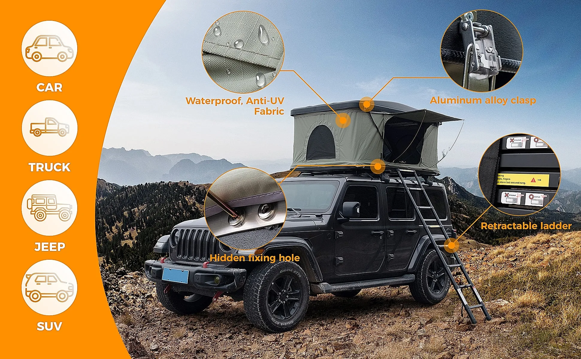 Trustmade Pop-Up Hard Shell Rooftop Tent