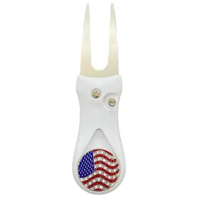 USA Flag Golf Ball Marker With Colored Divot Repair Tool