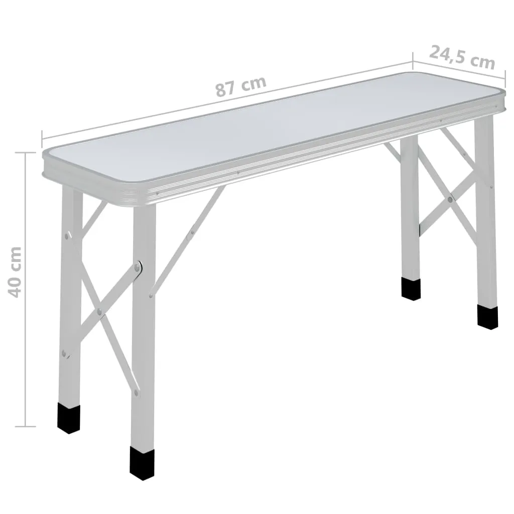 vidaXL Folding Camping Table with 2 Benches Aluminium White - Portable & Durable