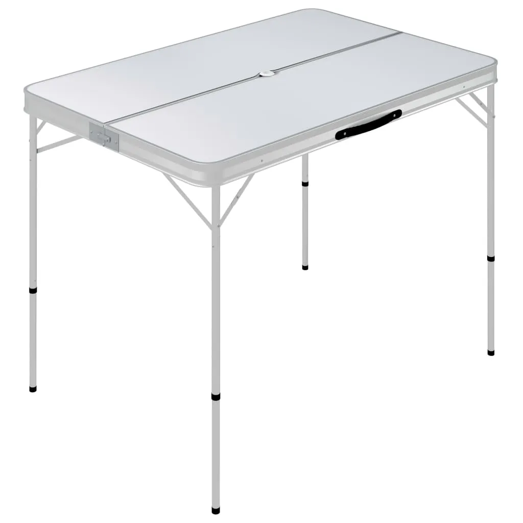 vidaXL Folding Camping Table with 2 Benches Aluminium White - Portable & Durable