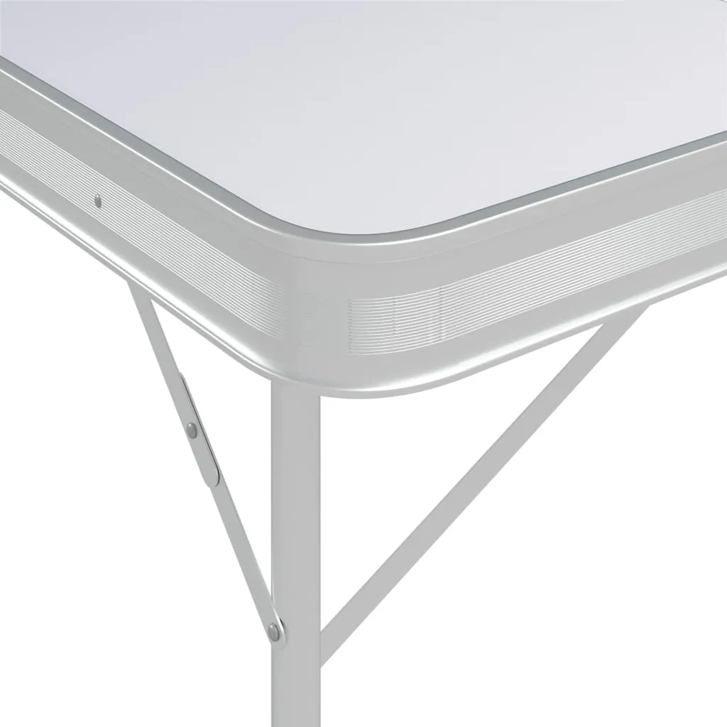 vidaXL Folding Camping Table with 2 Benches Aluminium White - Portable & Durable