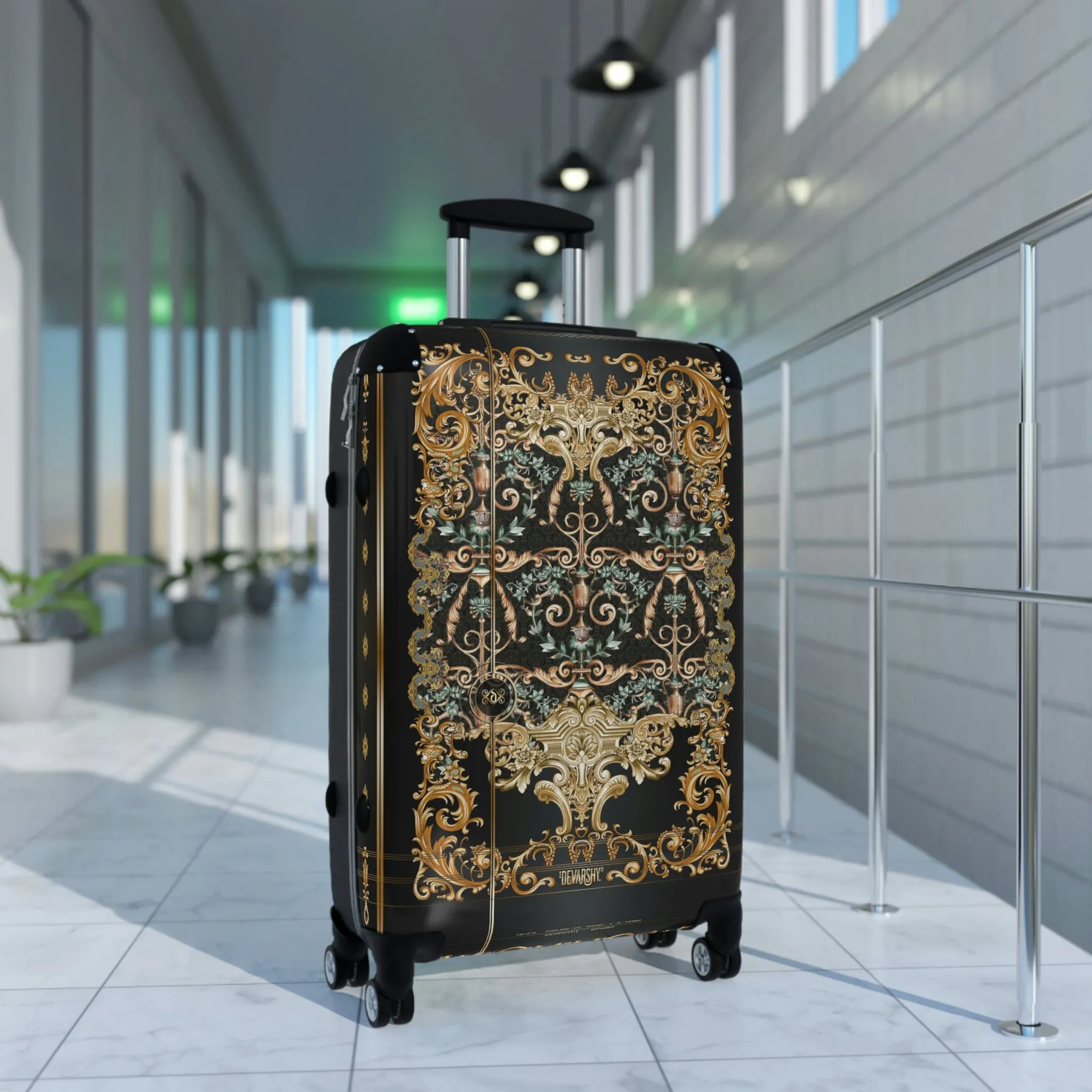 Vienna Baroque Suitcase Carry-on Suitcase Golden Decorative Luggage Black Hard Shell Suitcase in 3 Sizes | 1005E