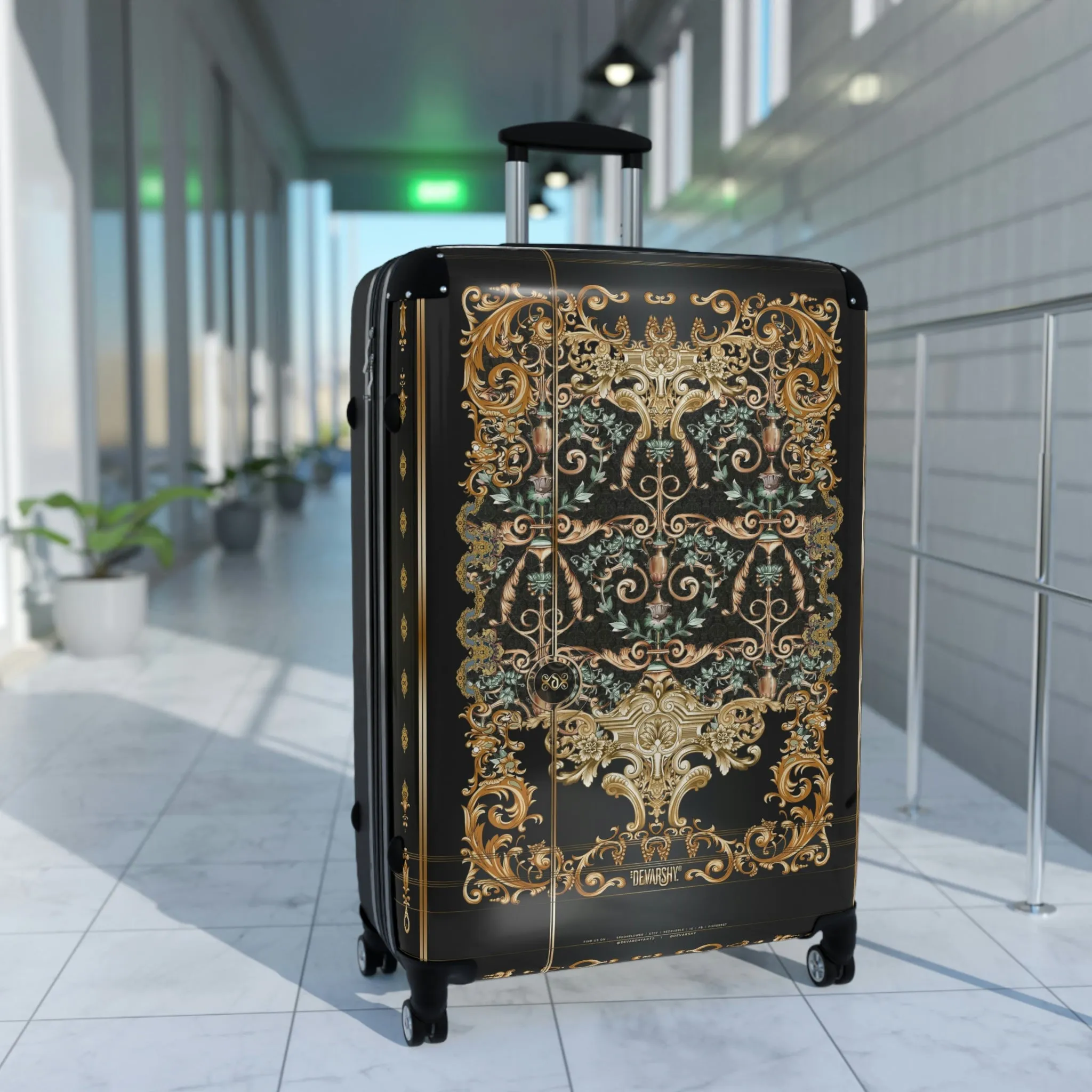 Vienna Baroque Suitcase Carry-on Suitcase Golden Decorative Luggage Black Hard Shell Suitcase in 3 Sizes | 1005E