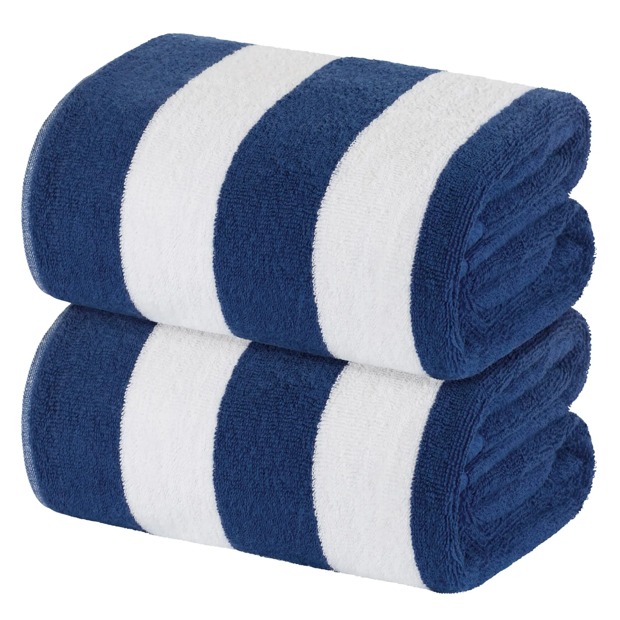 White Classic Stripe Cabana Beach Towels Oversized 2 Pack, Cotton Bath Towel Large - Luxury Plush Thick Hotel Swim Pool Towels for Adults Super Absorbent Quick Dry - 35x70 Mild Navy Blue | 2 Pack