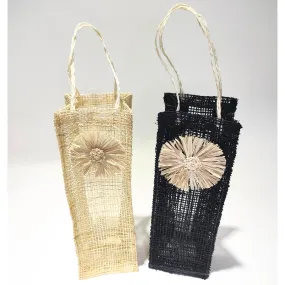 Wine Bottle Tote Style Gift Bag with Raffia Accent, set of 2