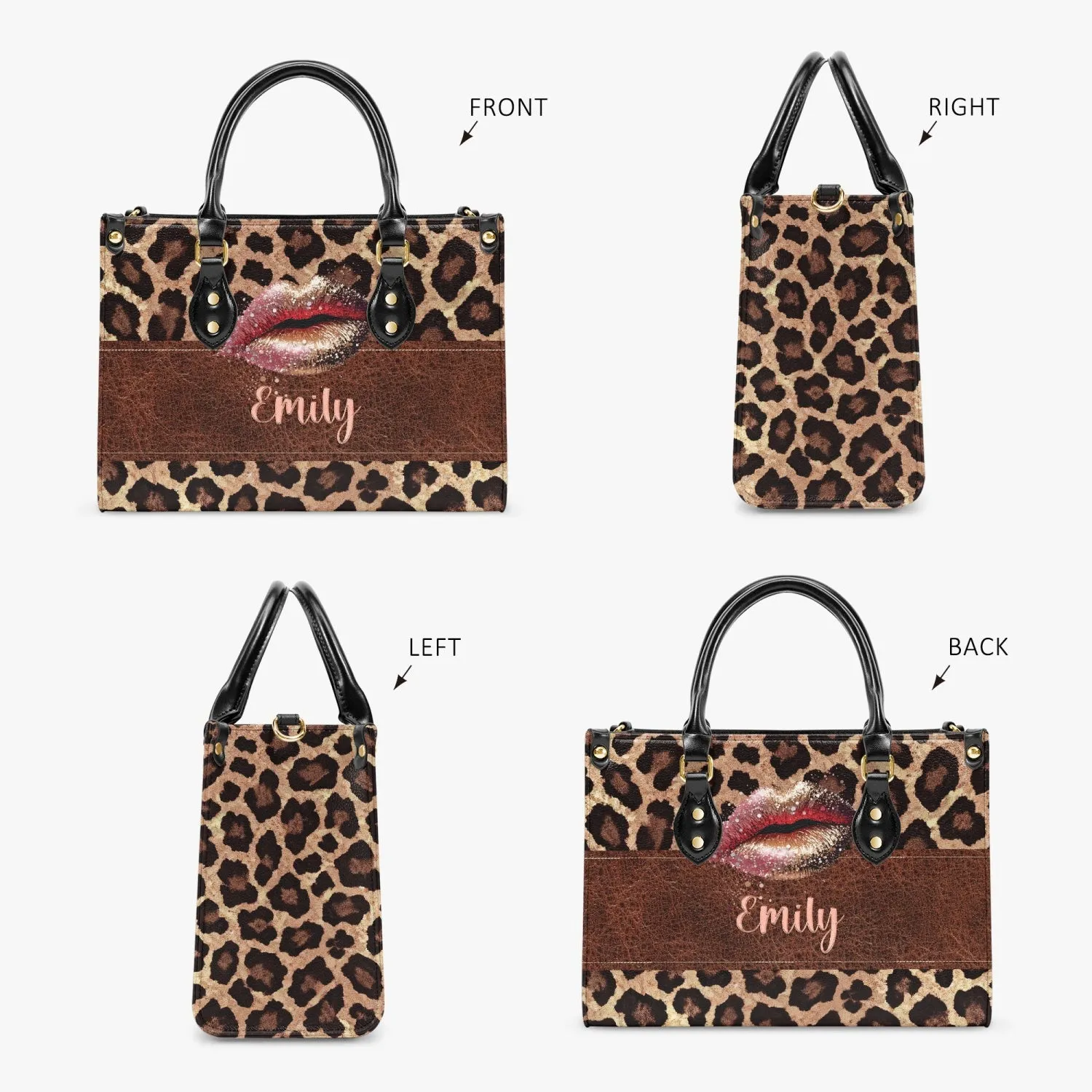 Women's Tote Bag - Leopard Print, Lips, Personalised