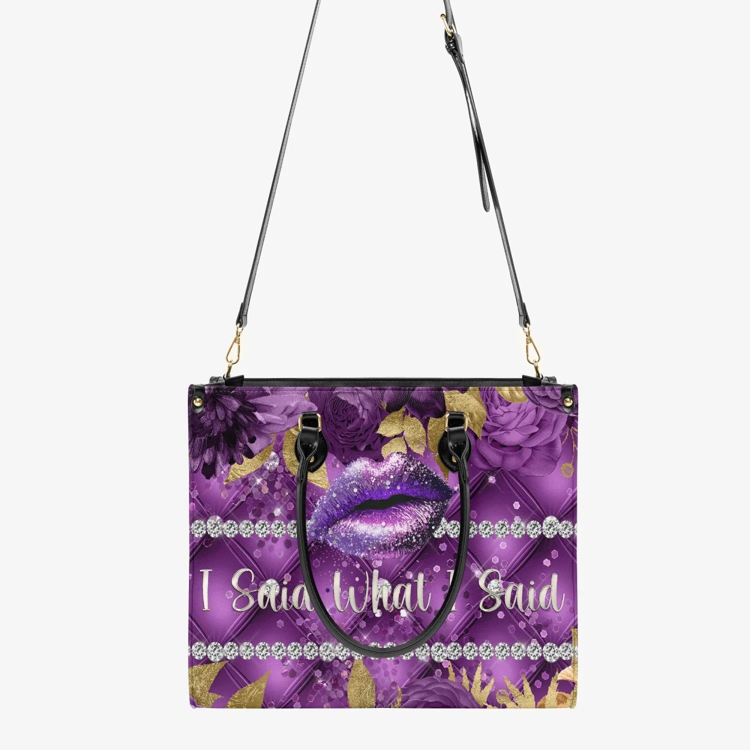 Women's Tote Bag - Purple Floral, Lips, I said what I said