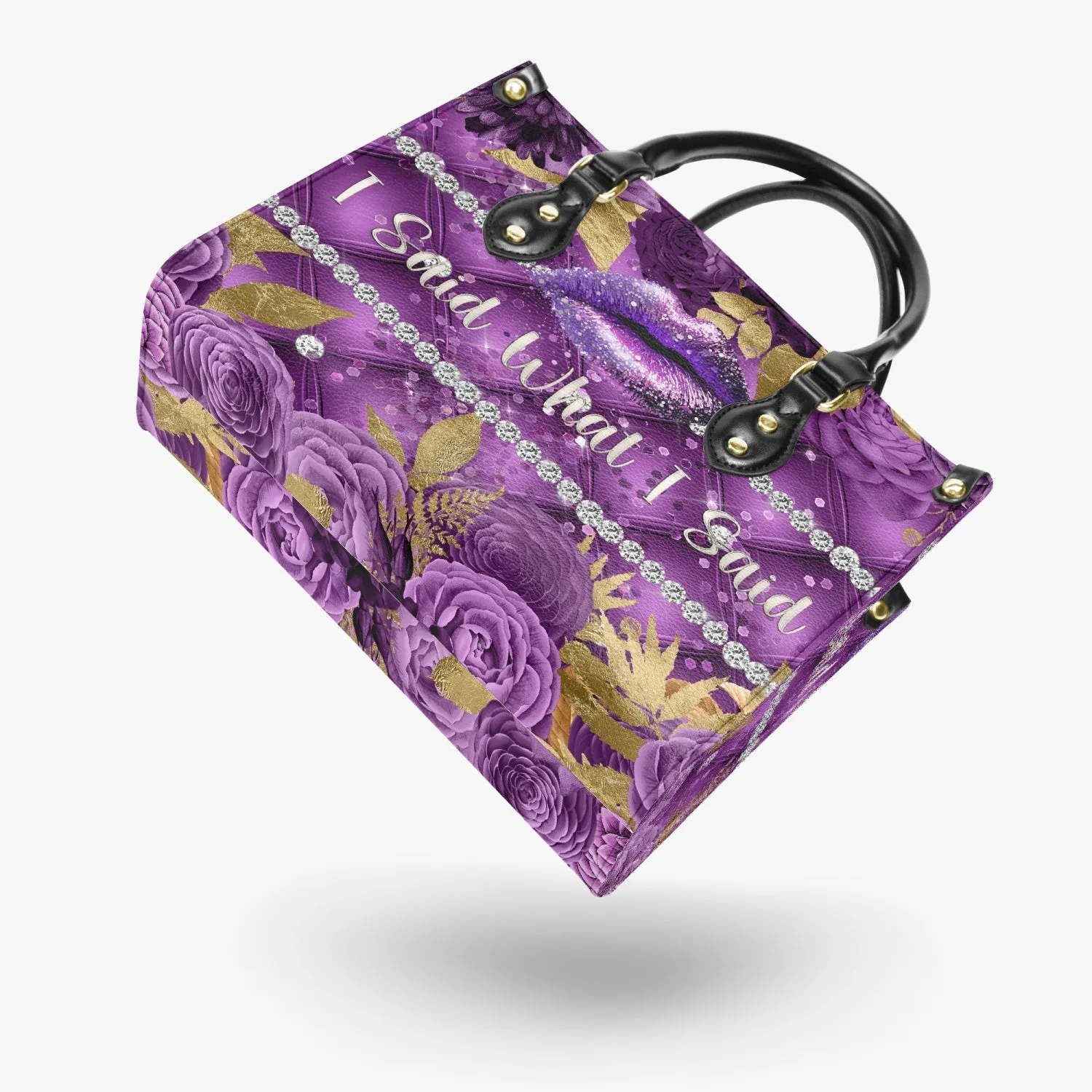 Women's Tote Bag - Purple Floral, Lips, I said what I said